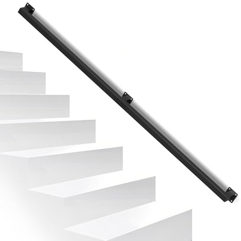 Peviasot Handlauf Treppengeländer Geländer Schwarz Wandhandlauf Wand Treppe, Quadratisches Rohrdesign, Treppengeländer Innen und Außen für Treppen, Brüstung, Balkon, Länge: 150 CM