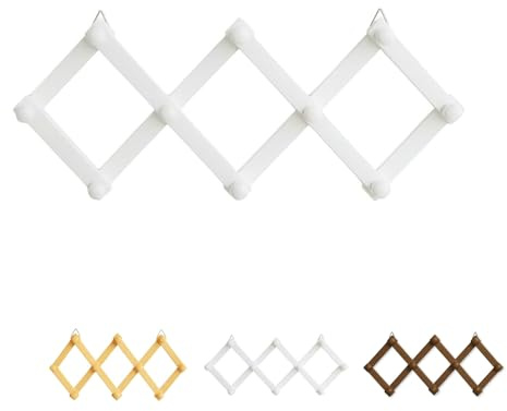 PALUPLUS Appendiabiti da Parete in Legno, Attaccapanni da muro Estensibile con 10 Ganci, adatto per ingresso, soggiorno, camera da letto, Made in Italy -8033F -0,9 (Bianco)