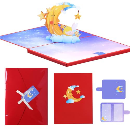 KAHDGSS Carte Illuminée par LED avec Lune Et Étoile – Veilleuse Faite À La Main pour Anniversaire De Mariage Saint-Valentin Décoration D'intérieur Carte De Vœux avec Lune Lumineuse