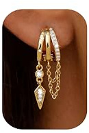 MILACOLATO 925 Sterling Silver Posts Drop Dangle Earrings for Women Trendy 14K Gold Plated Triple Huggie Hoop Earrings Dainty Chain Earrings Hypoallergenic Statement Earrings Fashion Jewelry CA