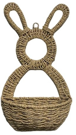 Cestino da appendere alla parete, decorazione primaverile – Cestino pasquale in vimini intrecciato a mano – Ornamento da appendere a coniglio, cestini pasquali in vimini statua di coniglio, ghirlanda