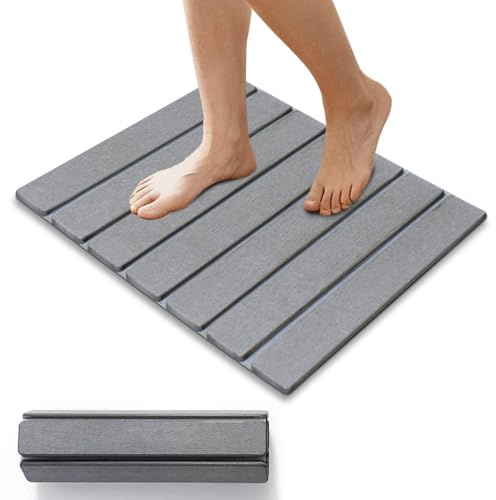 Alfombrilla de Baño de Diatomeas Plegable - Alfombra de Piedra Diatomita Rígida, Alfombrilla de Ducha Antideslizante, Tapete de Secado Rápido para Casa y Cocina, 30x40 cm (Gris Claro)
