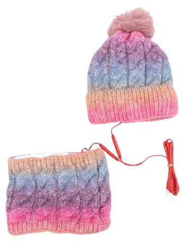 Yanmis Uppvärmd Mössa Scarf Set Snygg Gradient Vindtät Tjock 40-50℃ USB Uppvärmd för Vintersporter Män Kvinnor