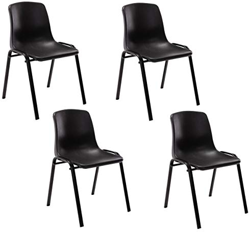 CLP 4er Set Stapelstuhl Nowra Kunststoff I Kunststoffstuhl Mit Metallgestell I Konferenzstuhl Mit Rückenlehne, Farbe:schwarz