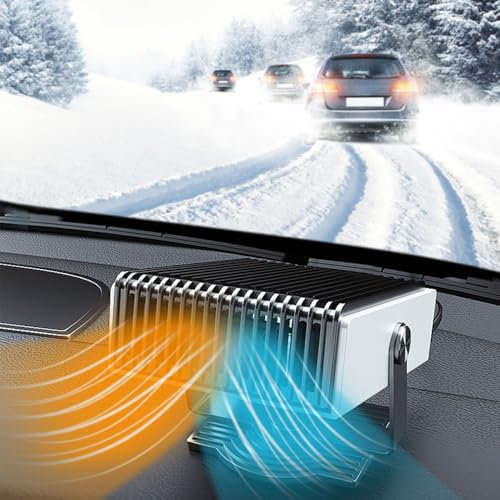 MACHSWON Car Heater,12V 150W Portable Car Heater Plug into Cigarette Lighter, 2 in 1 Fast Heating Defrost Defogger, 360 °Rotatable Handheld Windscreen Defogger Window Defroster