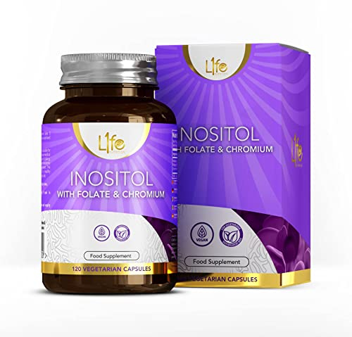 LN Inositol, Folat & Chrom | 120 Hochdosierte Vegane Inositol Kapseln – 500mg Myo-Inositol, 100μg Folat & 50μg Chrom pro Kapsel | Gentechnik-, Gluten-, Milch- & Allergenfrei