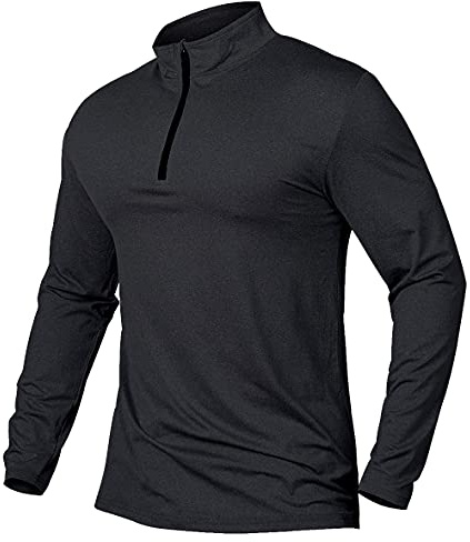 MANSDOUR Men's Active Sports Shirt 1/4 Zip Performance Long Sleeve Workout Running T Shirt Pullover Tops Black