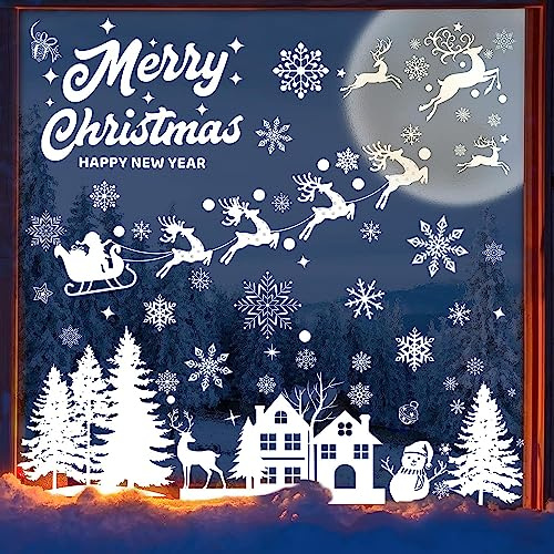 Fönsterbilder jul självhäftande, Aivatoba fönsterdekoration jul barnrum jultomte fönsterdekoration vinter snöflingor PVC klistra fönsterbilder jul återanvändbar