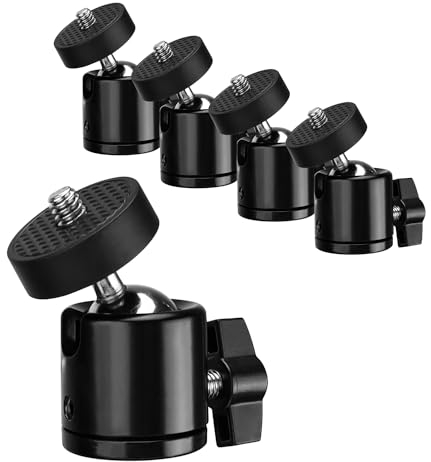 PARFCO Rotula Tripode, 5 Piezas Rotación de 360 ​​Grados Rótulas para Trípodes, Mini Ball Head con Interfaz Universal 1/4, Adecuado para Trípodes, Monopiés y Cámaras