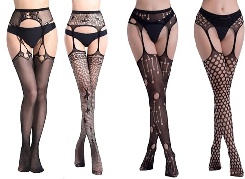 CHUANGOU 4 paia di calze sexy, reggicalze sexy da donna, Calze Autoreggenti Reggicalze, Collant calze a rete