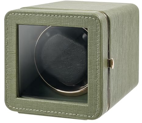 Kalawen Caricaorologi 1 Scatola caricaorologi automatico per orologi automatici Cavo di ricarica USB Caricaorologi Custodia per orologi in pelle PU con motore silenzioso, Verde