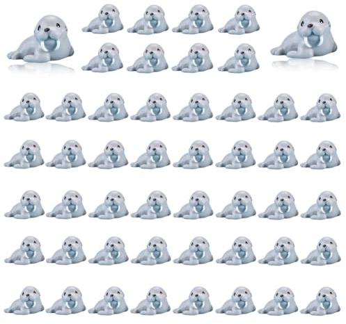 Yuthsona 50PCS Mini Ocean Animals Figurines Ornaments Resin Sea Animal Tiny Resin Figurines for Fish Tank Decorations Birthday Party Favor Garden Accessories Gift (Walrus)