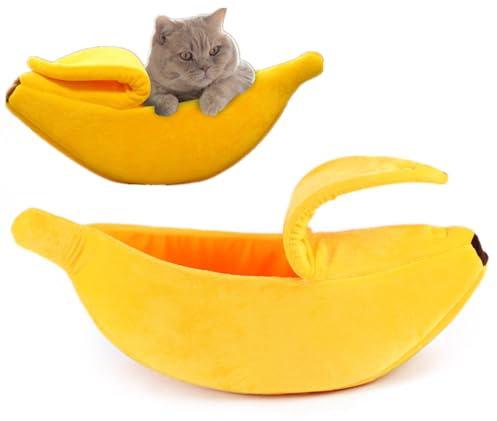 NatureMan Cama creativa con forma de plátano para perros y gatos, bonita almohadilla de plátano para cachorros, cálida y suave, suministros para gatos y gatos, cama para cachorros (M)