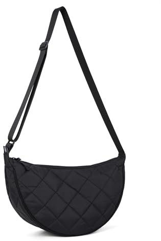 Micmores Crossbody Bag Damen UmhäNgetasche Nylon Puffer Bag Hobo Gesteppte Tasche Halbmond Tasche Damen Herren Groß Schultertasche mit Verstellbarem Schultergurt für Arbeit, Reisen, Alltag (Schwarz)