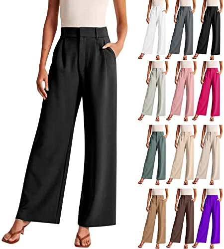 Marlenehose Damen Elegant gerades Bein - Anzughose Damen High Taille Große Größen Arbeitshose Locker Straight Hosen Freizeithose Einfarbige Büro Pants Anzughosen Sommerhose Stoffhose Palazzohose