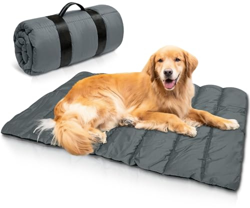 Lohofrnny Cama Impermeable para Perros 110 x 68 cm, Manta de Viaje Lavable para Perros Grande y Mediana Cojín, Cojín Portátil para Viajes, Camping, Exterior (Gris)