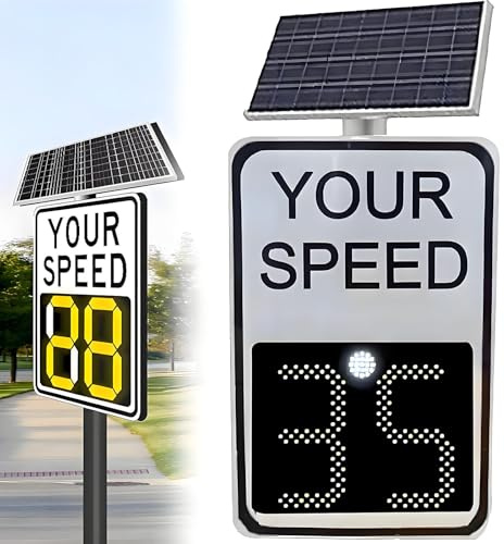 Señal de límite de velocidad de radar con energía solar, tablero de advertencia de retroalimentación de tráfico LED, pantalla de 20 x 27 pulgadas con lectura de velocidad de 3 dígitos, accesorios