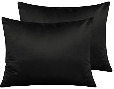 NTBAY Zippered Satin Pillow Cases for Hair and Skin, Luxury Standard Hidden Zipper Pillowcases Set of 2, 20x26 Inches, Black