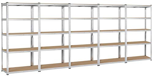 Yaheetech 5x Schwerlastregal 180 x 90 x 40 cm, Kellerregal Metall, Steckregal verzinkt, Werkstattregal Traglast bis 175 kg pro Fachboden, Regalsystem für Garage, Werkstatt, Speisekammer