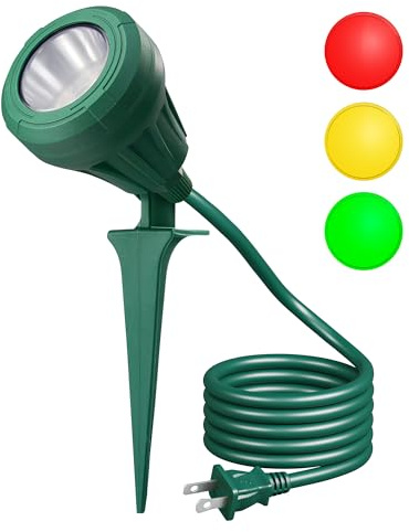 DEWENWILS 120V Spotlight Outdoor, 500LM Waterproof LED Spot Light with 3 Extra Lenses (Red Yellow Green), Landscape Lighting for Holiday, Trees, Flag, 5FT Extension Cord, UL Listed