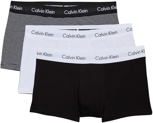 Calvin Klein Herren Boxershorts Low Rise Trunks aus Baumwolle mit Stretch, Mehrfarbig (White/B&W Stripe/Black), M