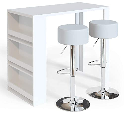 Vicco Bartisch-Set, Bartresen und Hocker, Weiß, 117 x 57 cm mit 2 Barhockern