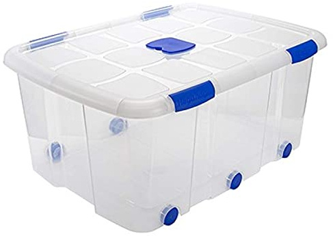 Acan Tradineur - Caja de almacenaje, de 34 x 77 x 56,5 cm, nº 15, con capacidad de 100 litros con tapa y ruedas para organización del hogar, baúl organizador