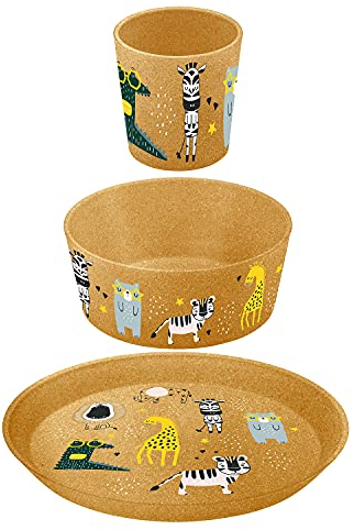 KIDS SET ZOO Kleiner Teller + Schale + Becher nature wood