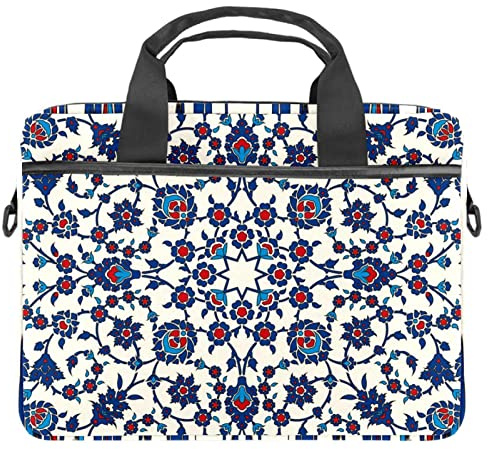 Vitt skepp ankare livboj marinblå laptop axel messengerväska crossbody portfölj messengerfodral för 13 13,3 14,5 tum laptop surfplatta skyddande tygväska fodral, Arabesk, 11x14.5x1.2in /28x36.8x3 cm