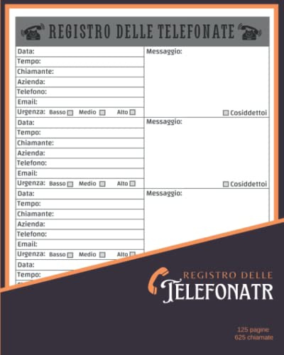 Registro delle telefonate: Rubrica dei messaggi telefonici con oltre 600 registri delle chiamate