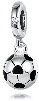 BEEUVIP Damen Fußball Charm Anhänger für Armband 925 Sterling Silber Geburtsstein Charms Beads passend für Armband