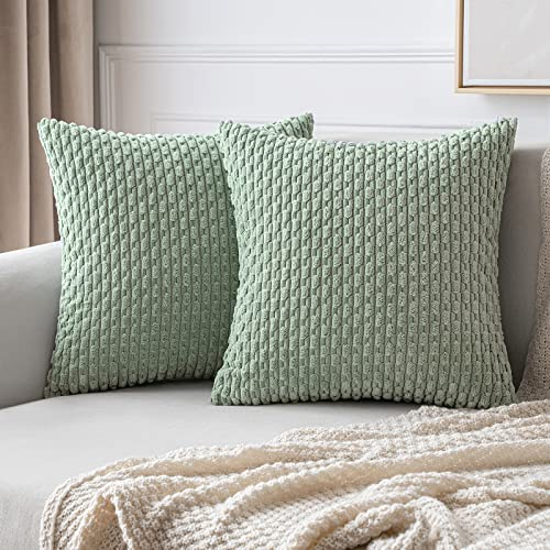 MIULEE Kordsamt Kissenbezug Kissenbezüge Dekorative Kissenhülle Moderne Sofakissen Dekokissen Couchkissen Zierkissen Weicher für Sofa Wohnzimmer Schlafzimmer 2er Set 45x45 cm Grau Grün