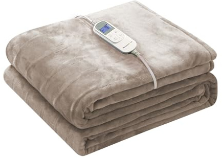 Wapaneus Foot Pocket Heated Blanket Electric Throw with 10 Heating Levels and 4 Timer Settings 4 Hours Auto Shut Off, Flannel Fast-Heating Heated Throw 50 x 60, Machine Washable, Mushroom