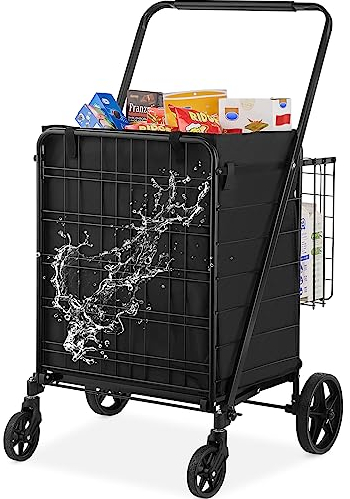 VEVOR Carro de Compra Plegable Carga de 150,5kg con 4 Ruedas Más de 85L Carro de Supermercado con 2 Cestas Carro de Compra de Hierro con Forro Impermeable Carro Multiusos Resistente para Ir de Compras