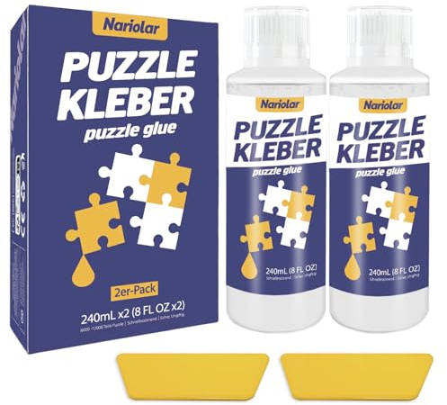 Nariolar Colle Puzzle Transparent with Applicator Approprié pour Fixer et Accrocher des Puzzles, Séchage Rapide,240ml*2