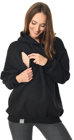 MijaCulture Umstandsmode Oversize 2in1 Maglione per allattamento & Maglione premaman Stilltop Stillpulli Naomi M016, Nero , S-M
