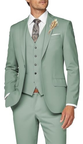 Wangyue Costume 3 pièces pour Homme - Coupe ajustée - Costume d'affaires Formel pour Mariage, Bal de Fin d'année, dîner, Vert Sauge, Taille XL