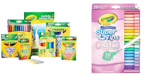CRAYOLA Colour and Create Tub - Including Crayons, Markers, Pencils, Pens, Chalks & Pastel SuperTips Washable Markers - Assorted Colours | Felt Tip Pens That Can Easily Wash Off Skin and Clothing
