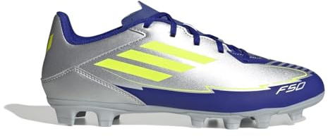 Adidas Unisex Adulto F50 Club Football Boots FG/MG, Silver Met./Solar Yellow/Lucid Blue, 46 EU