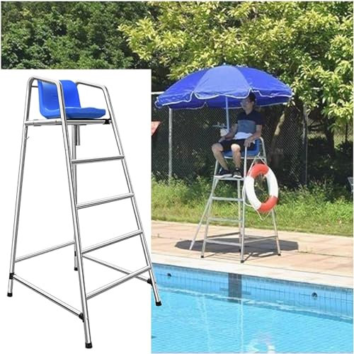 AviiSo Sillas de Salvavidas para Piscinas domésticas, Silla de árbitro de competición Deportiva con Agujero para Paraguas, Taburete de Escalera Desmontable Junto a la Piscina(180cm/70.8in/5.9ft Tall)