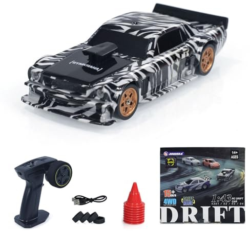 TOUCAN RC HOBBY 1:43 Färdig att köra racerbil gyro driftbil 4WD trafikkottar mini leksak för män (vit svart)