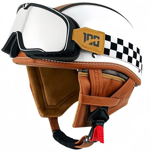 pykaaiiu Retro-Helme, Retro-Halbschalenhelme, offene Helme mit Visier, hochwertige Motorradhelme für Damen und Herren, Mopeds, Roller Schön und stilvoll(A,M56-57cm)