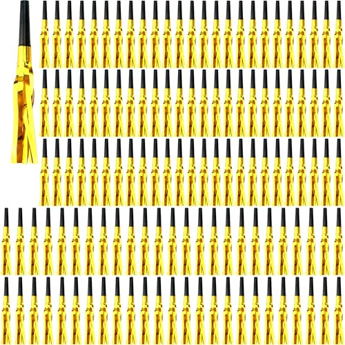 120 Pcs Glitter Noisemaker Bulk Metallic Fringed Noise Makers Musical Blowouts Horns Noise Maker for Birthday Sporting Events New Years Party Supplies Graduation (Gold)