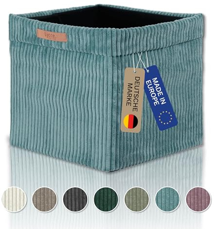 Lycce Kallax Box aus trendigem Cordstoff | Aufbewahrungskorb für Kallax Regal | Faltbox 33 x 33 x H31 cm mit abnehmbarem Bezug | Boden mit Vlies Überzug | Aufbewahrungswürfel | türkis