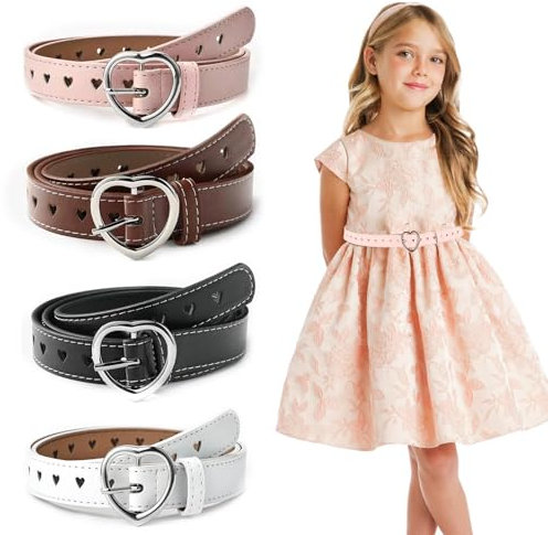 UESDU 4 Stück Kindergürtel Mädchen, Verstellbare Gürtel Kinder PU Elastischer Gürtel Herz Schnalle Taillengürtel Stretchgürtel für Kleider Jeans Hose Uniform
