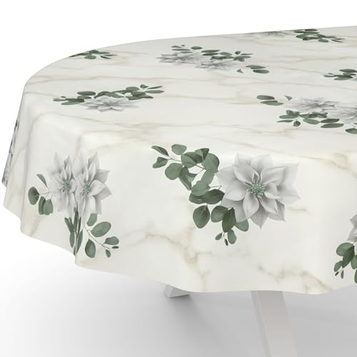 ANRO Nappe en toile cirée, lavable, pour table de jardin, motif fleurs marbrées, ovale, 180 x 140 cm, bord coupé