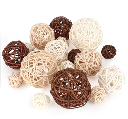 HO-SFSM 18 Piezas Bolas de Ratán, Mimbre Ratán Decorativas, Decoración de Mesa Fiesta Colgante Aromaterapia Aroma Conejo Pájaro Loro Masticar Juguete
