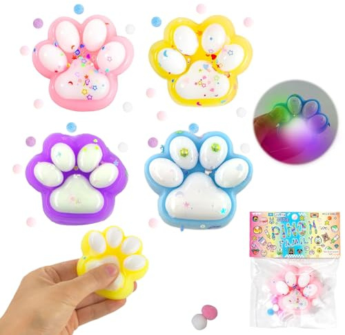 Pack de 4 Squishy Pata de Gato, Taba Squishy Paw, Cat Squishy Squeeze Toys, Lindos y Suaves Juguetes para Concentrarse y Aliviar la Ansiedad para Niños y Adultos
