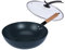 LIYGAOF 32cm Bratpfanne Wok mit Deckel Eisenpfanne: Massivholzgriff Induktionsgeeignet Geschmiedet Eisenpfanne mit Glasabdeckung für Hobbyköche und Profis (32cm)