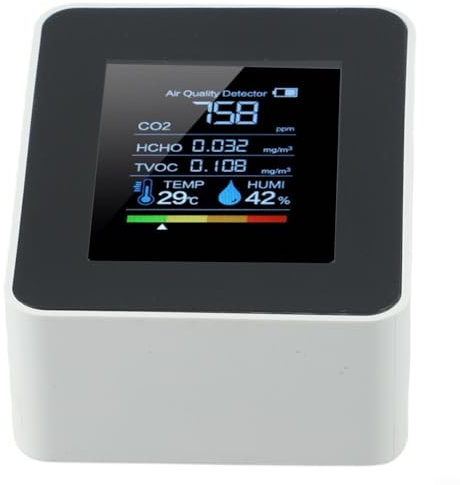 Détecteur de dioxyde de carbone intérieur 5 en 1, moniteur de l'environnement pour dioxyde de carbone, HCHO, niveaux de TVOC, température pour la maison, le bureau